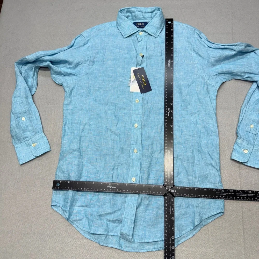 Polo Ralph Lauren Men Small Blue Linen Button Up Shirt Classic Fit Long Sleeve